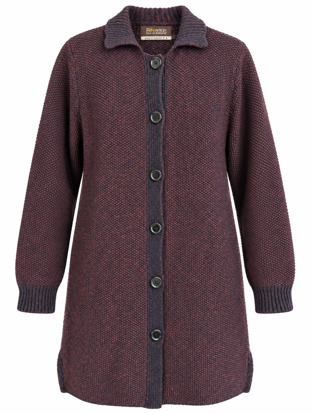 Fisherman Out of Ireland Geelong Lambswool Long Cardigan Coat Burgundy S